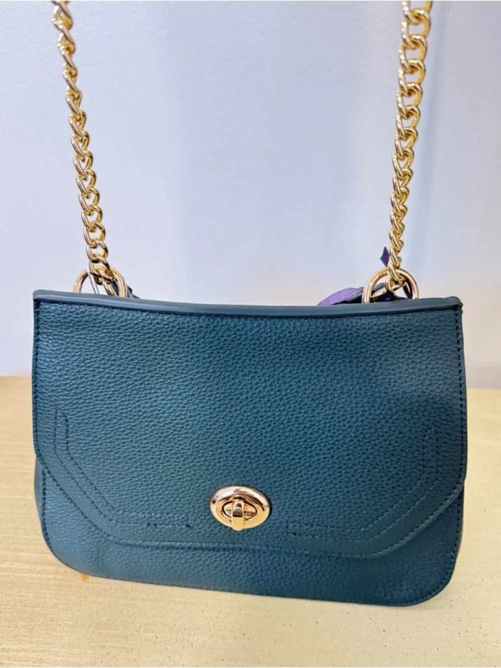 Jen & Co Vegan Leather Crossbody Bag Green Gold Chain NWT - Picture 4 of 11